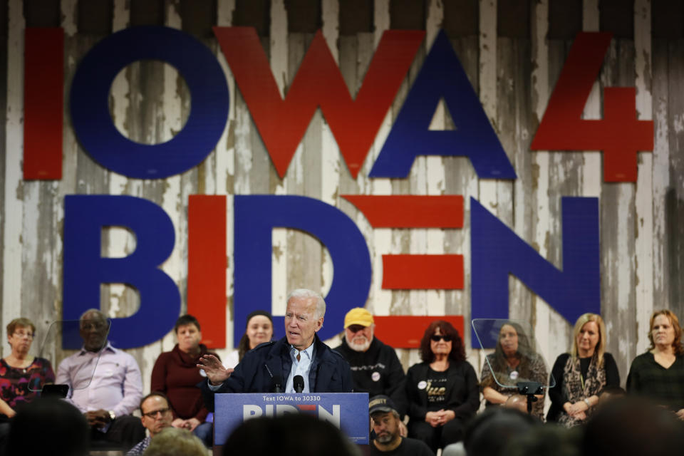 Democratic presidential candidate former Vice President Joe Biden speaks during a town hall meeting, Thursday, Oct. 31, 2019, in Fort Dodge, Iowa. (AP Photo/Charlie Neibergall)