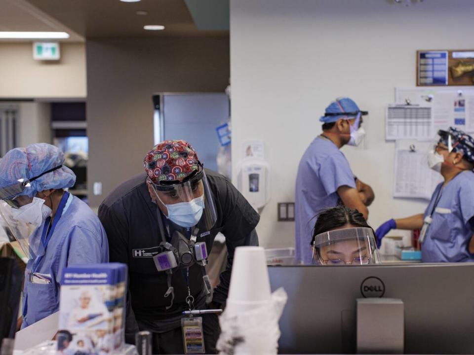 A nursing station in Humber River Hospital's intensive care unit is pictured here in Toronto in January of this year. (Evan Mitsui/CBC - image credit)