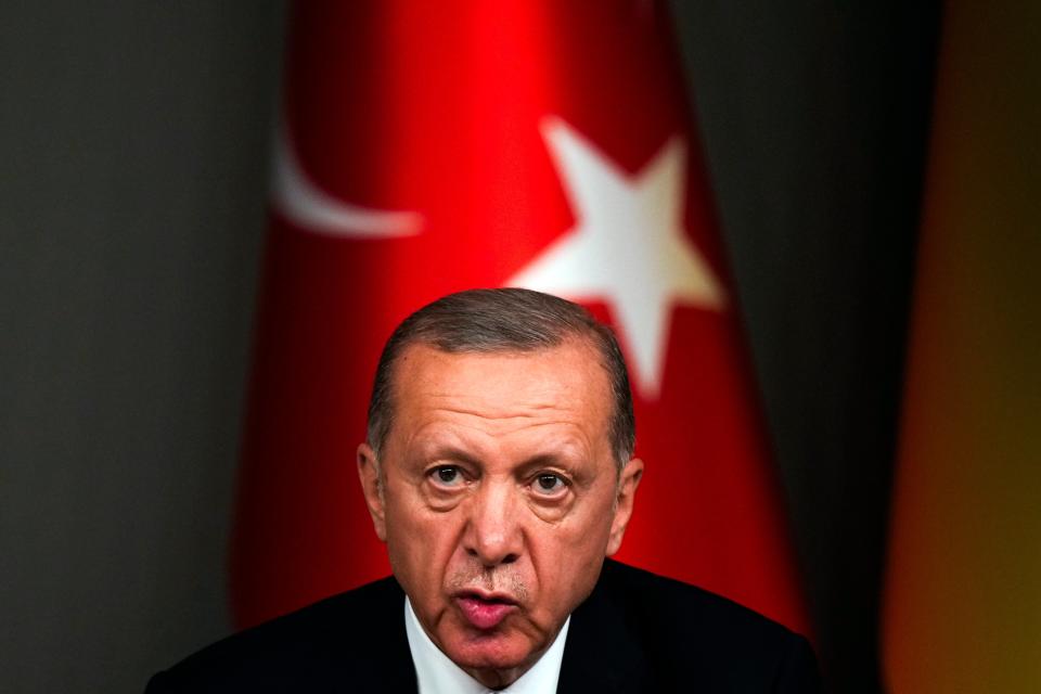 Turkish President Recep Tayyip Erdogan has so far frustrated Sweden’s membership bid (AP)
