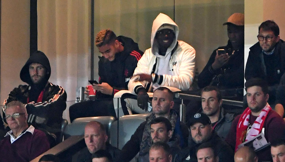 Pogba watches United lose to Derby at Old Trafford on Tuesday