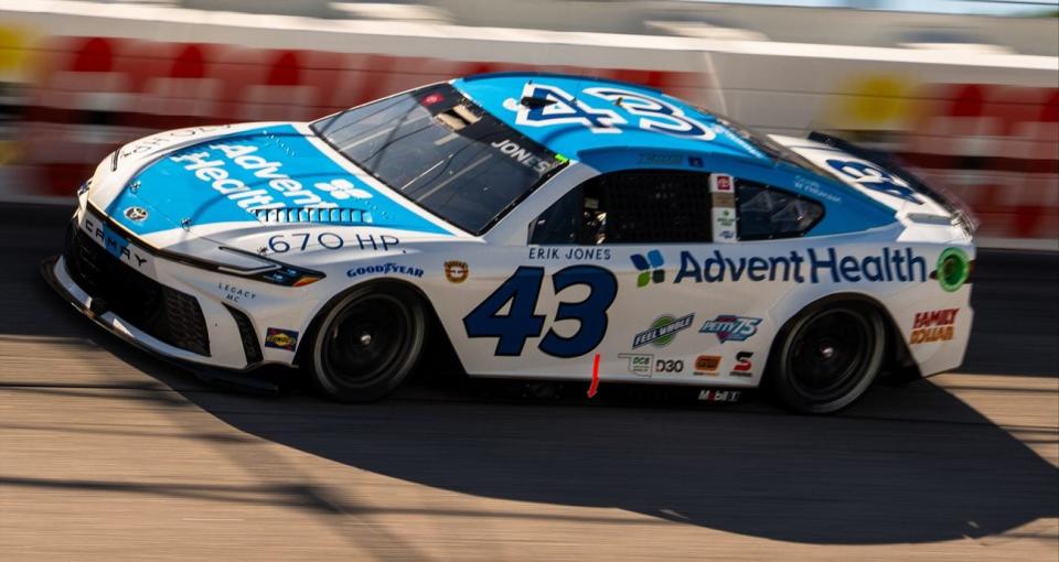 Erik Jones drives a throwback paint scheme in NASCAR Cup Series practice at Darlington.