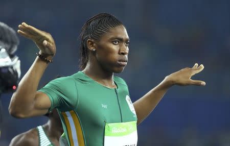 2016 Rio Olympics - Athletics - Final - Women's 800m Final - Olympic Stadium - Rio de Janeiro, Brazil - 20/08/2016. Caster Semenya (RSA) of South Africa celebrates winning the gold. REUTERS/Lucy Nicholson