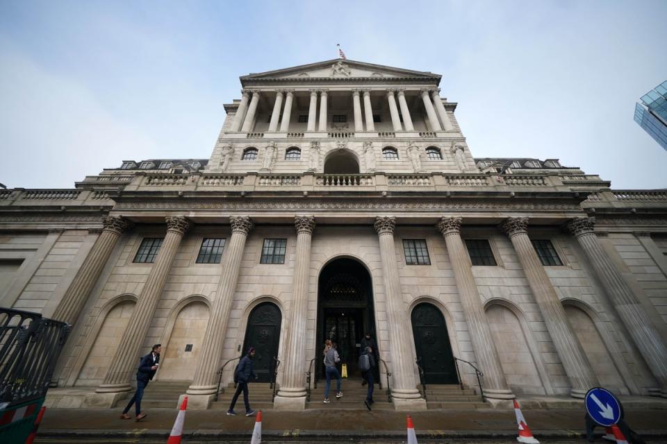 Rate hikes from the BOE on Threadneedle Street have put pressure on household finances to tame double-digit inflation  (Yui Mok/PA) (PA Wire)