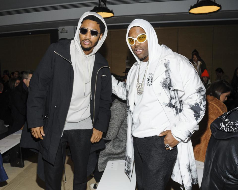 Trey Songz, left, and A$AP Ferg attend the Public School show as part of NYFW Fall/Winter 2017 at Milk Studios on Sunday, Feb. 12, 2017, in New York. (Photo by Christopher Smith/Invision/AP)