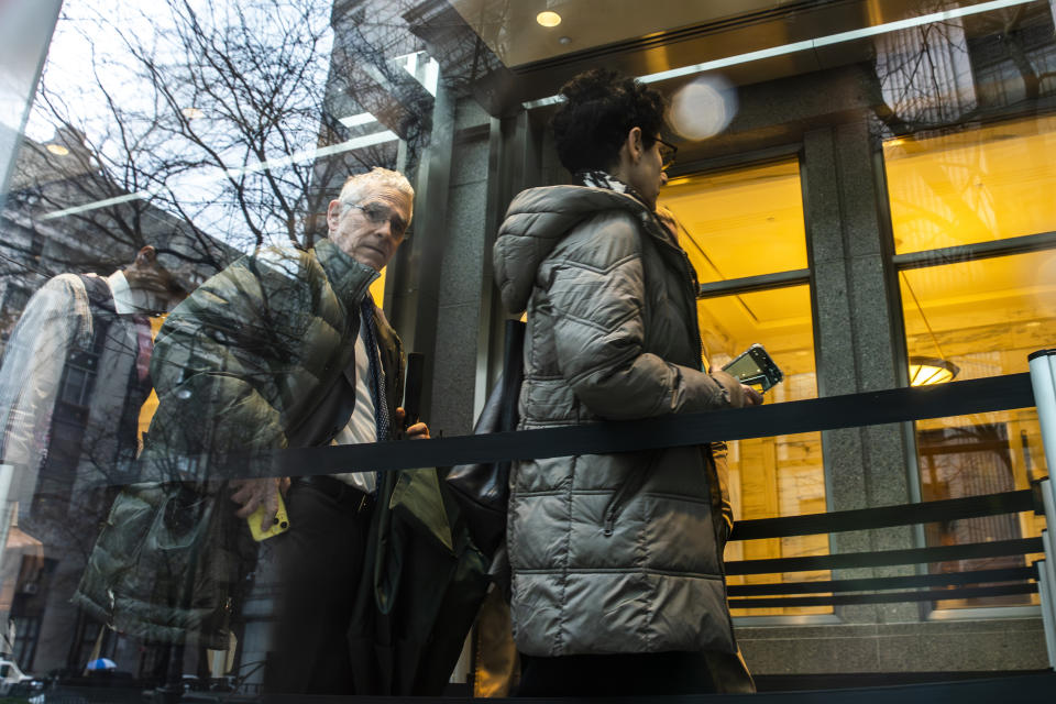 Barbara Fried and Joseph Bankman, parents of FTX founder Sam Bankman-Fried, arrive at Manhattan Federal Court, Thursday, March. 28, 2024, in New York. (AP Photo/Eduardo Munoz Alvarez)