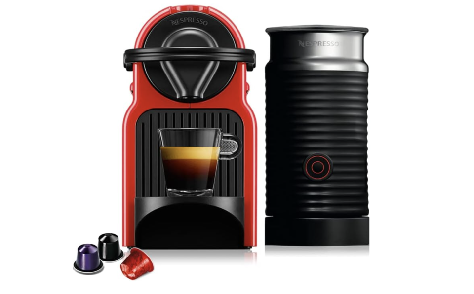 Nespresso Inissia Coffee Machine, Ruby Red & Aeroccino Milk Frother Bundle. (PHOTO: Amazon Singapore)