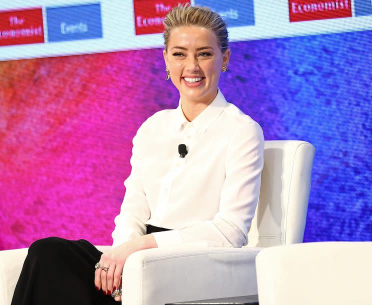 Amber Heard speaks on stage during the 2nd Annual Pride & Prejudice Summit