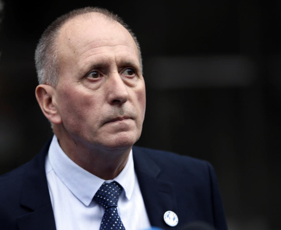 British cave explorer Vernon Unsworth takes questions outside Los Angeles U.S. District Court Friday, Dec. 6, 2019. A Los Angeles jury has found Elon Musk did not defame Unsworth when he called him "pedo guy" in an angry tweet. Unsworth, who participated in the rescue of 12 boys and their soccer coach trapped for weeks in a Thailand cave last year, had angered the Tesla CEO by belittling his effort to help with the rescue as a "PR stunt." (AP Photo/Damian Dovarganes)