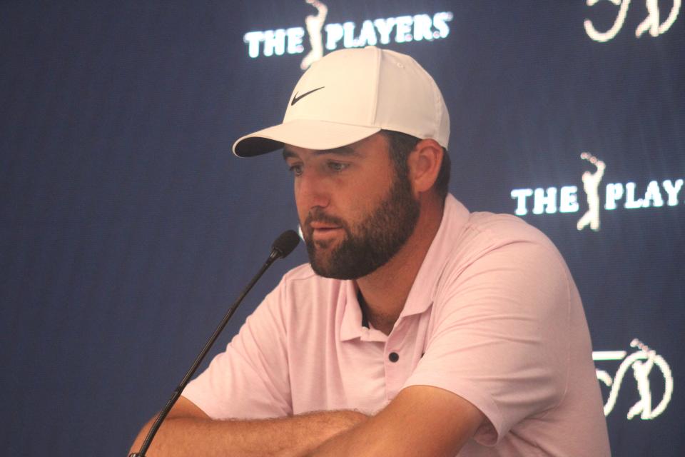 Scottie Scheffler gives his take on the current hot streak he's on during a news conference at The Players Championship Media Center.