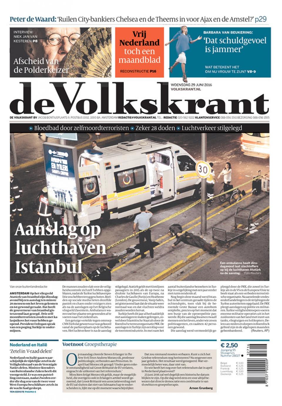 Front-page coverage of Istanbul's Ataturk Airport attack