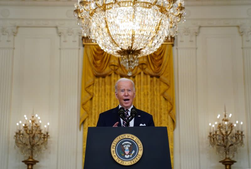 U.S. President Joe Biden delivers remarks on Russia-Ukraine situation from the White House in Washington