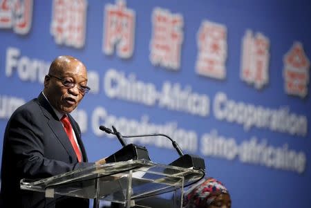 South Africa's President Jacob Zuma speaks during a Forum on China-Africa Cooperation in Sandton, Johannesburg, December 4, 2015. REUTERS/Siphiwe Sibeko