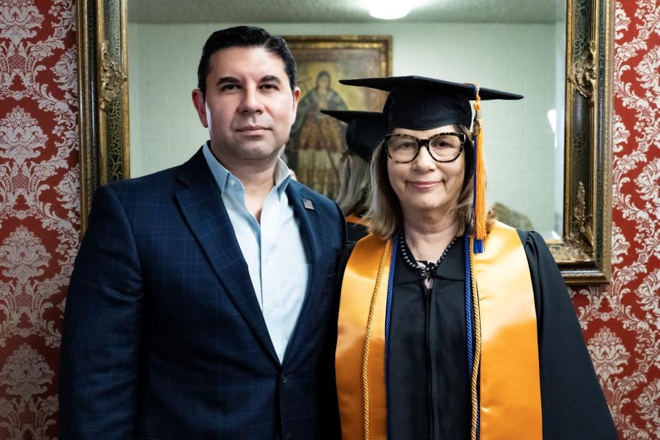 Mary Ann De Los Santos (right) graduated from Coastal Bend College on May 18, 2022. She plans on following her son Raynaldo De Los Santos in pursuing a bachelor's degree.