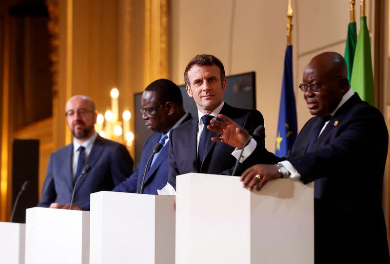 French President Macron addresses press conference on French engagement in Sahel at the Elysee Palace, in Paris