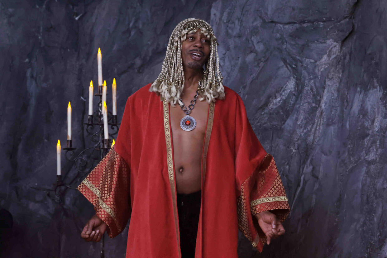 Host Dave Chappelle during the “House of the Dragon” sketch on Saturday, November 12, 2022. (Rosalind O’Connor / NBC)