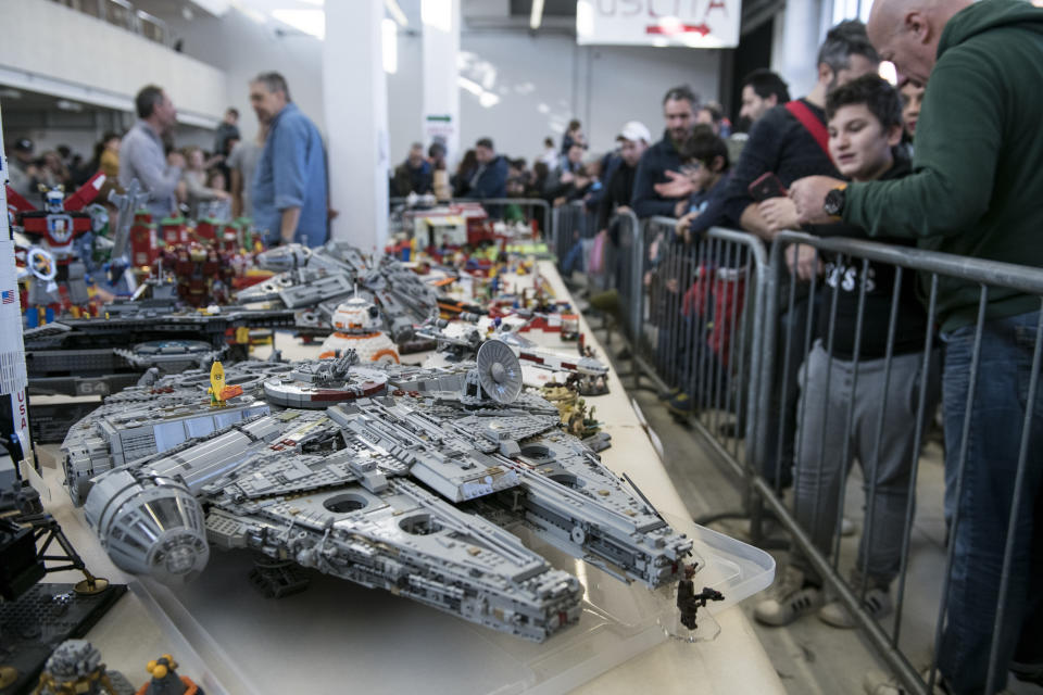 LEGO reproduction of the Star Wars Series Millennium Falcon spacecraft during 