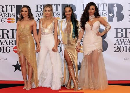 Members of British band Little Mix arrive for the BRIT Awards at the O2 arena in London, Britain, February 24, 2016. REUTERS/Paul Hackett