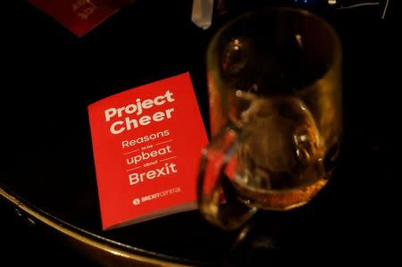 A Pro-Brexit leaflet is seen on a pub table at an event to celebrate the invoking of Article 50 after Britain's Prime Minister Theresa May triggered the process by which the United Kingdom will leave the European Union, in London, Britain March 29, 2017. REUTERS/Peter Nicholls/Files