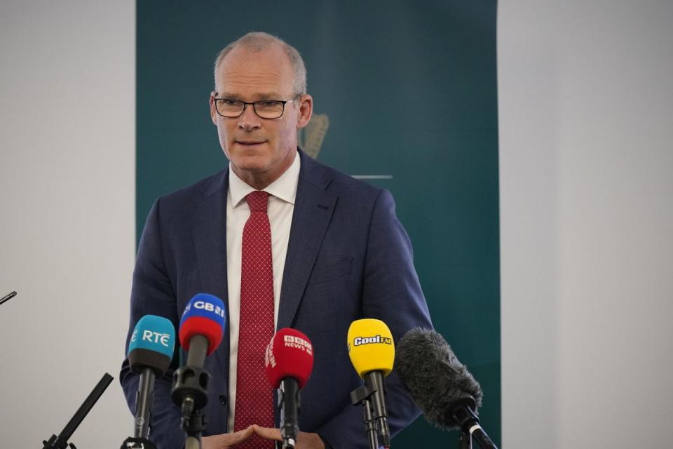 Foreign affairs minister Simon Coveney speaks to the media at the Irish Government Secretariat in Belfast after meeting Northern Ireland Secretary Chris Heaton-Harris to discuss the ongoing political crisis at Stormont (PA)