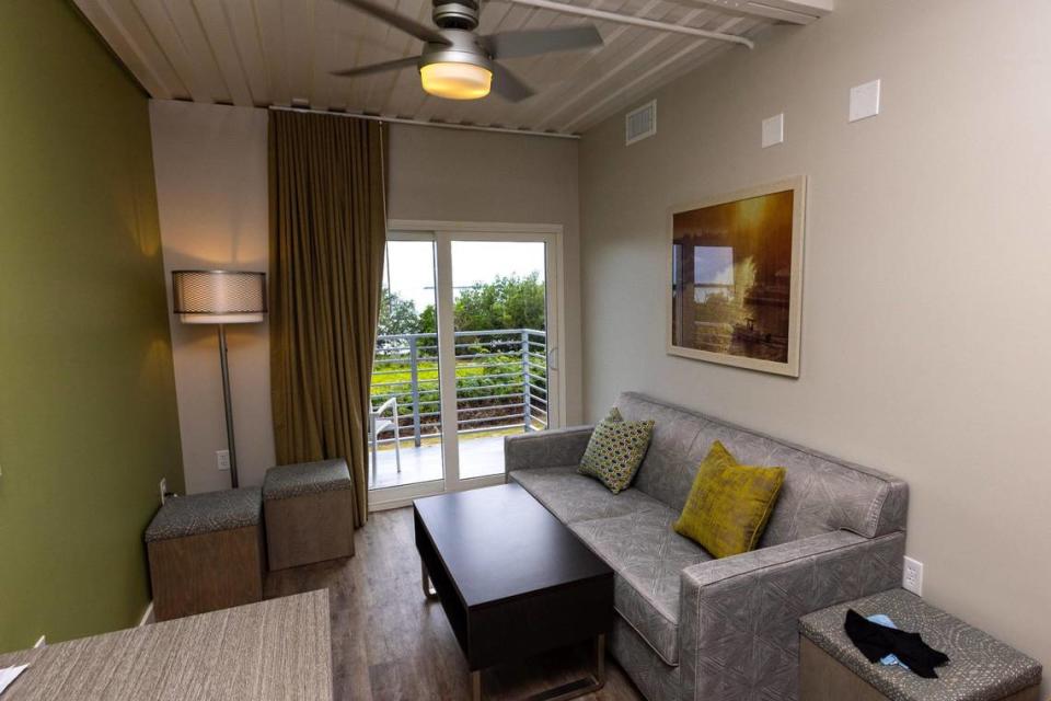 The living room inside a room at the Flamingo Lodge inside Everglades National Park in Homestead, Florida, on Friday, October 20, 2023.