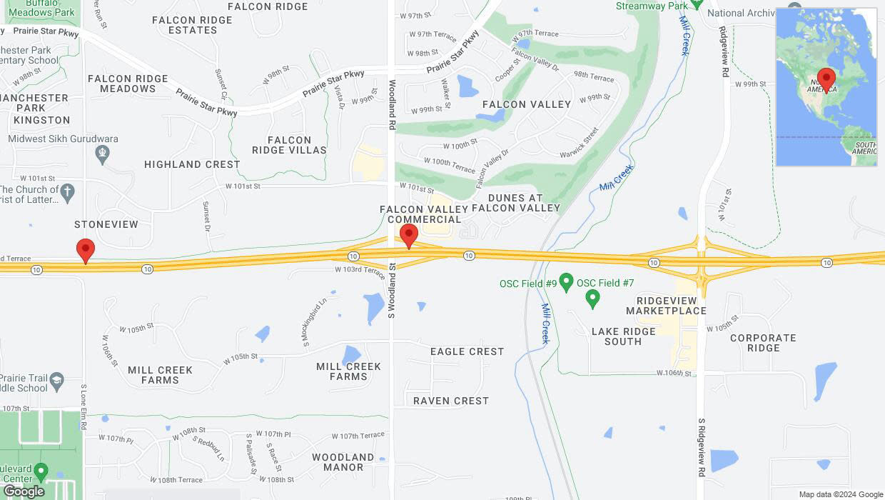 A detailed map that shows the affected road due to 'Drivers cautioned as heavy rain triggers traffic concerns on westbound K-10 in Lenexa' on May 6th at 10:58 p.m.