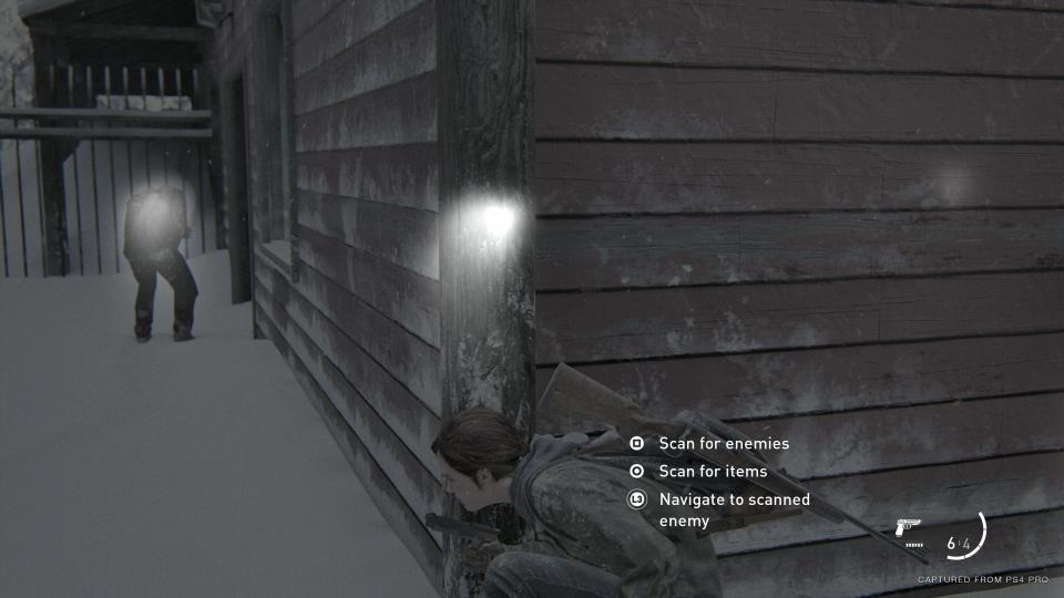 The "listen" mode in 'The Last of Us Part II,' can not only identify enemies but also send a sonar pulse so you can approximate their distance.