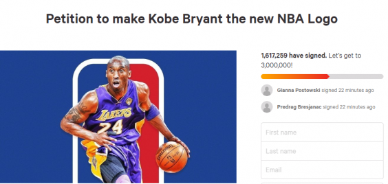 A petition has reached 1.5 million signatures to change the NBA logo to Kobe Bryant (petition.org)