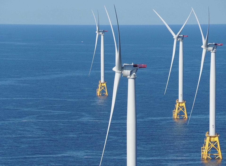 Wind turbines are shown off Block Island, Rhode Island.
