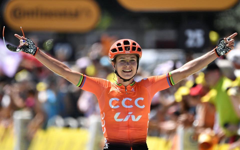 Marianne Vos celebrates victory at the end of a thrilling race - AFP