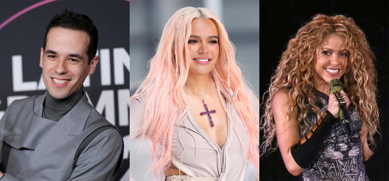 This combination of photos shows producer and songwriter Édgar Barrera, performer Karol G, center, and Shakira, who have been nominated for the most 2023 Latin Grammy nominations. Barrera received 13, and Karol G and Shakira received seven each.