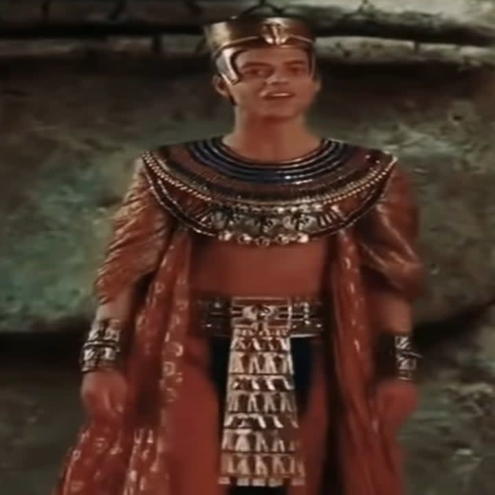 Rami Malek as Ahkmenrah wearing a pharaoh's outfit in Night at the Museum