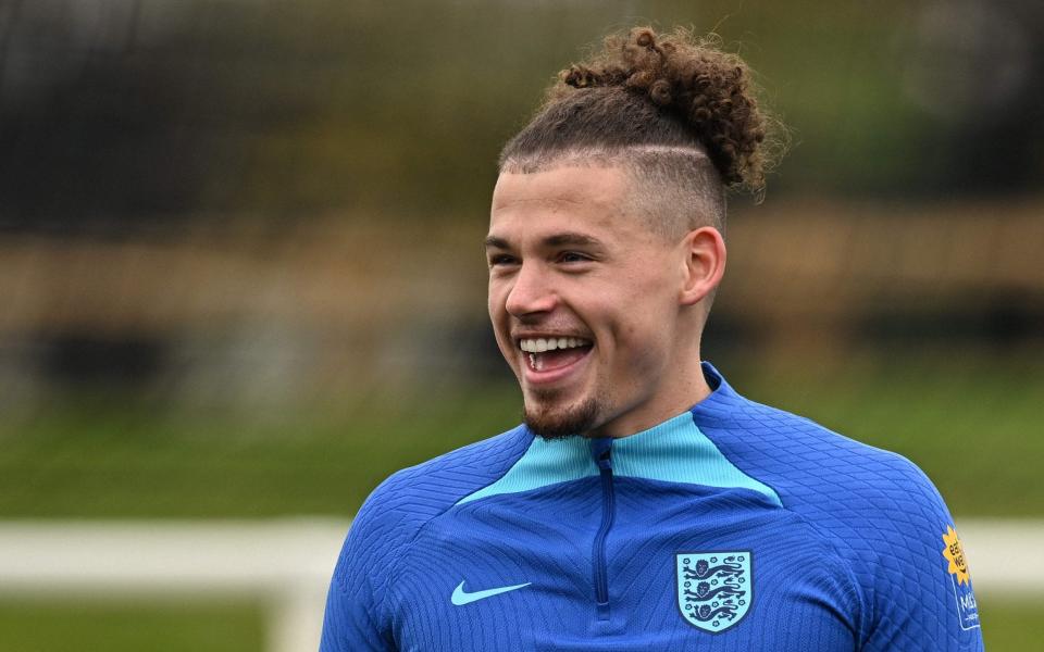 Kalvin Phillips at England training - Italy vs England, Euro 2024 qualifiers: What time is kick-off, what TV channel is it on? - AFP/Getty Images