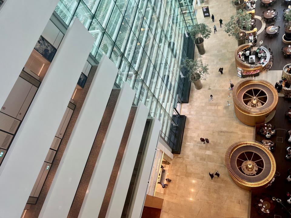 Looking down at the ground floor of the MBS towers from floor 10.