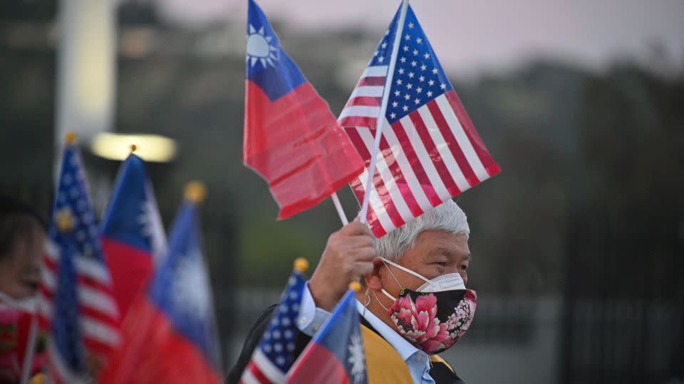 Supporters await the arrival of Taiwan Vice President Lai Ching-te in Universal City, California, on January 25, 2022. - Robyn Beck/AFP/Getty Images