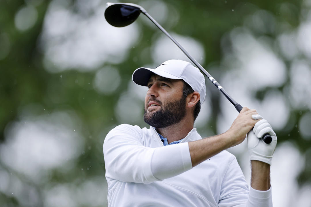 LOUISVILLE, KY - MAY 17: Scottie Scheffler (USA) hits a drive at the 2nd hole during the second round of the 2024 PGA Championship at Valhalla Golf Club on May 17, 2024 in Louisville, Kentucky. (Photo by Joe Robbins/Icon Sportswire via Getty Images)