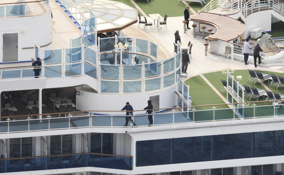 An aerial photo shows passengers and staffs of Diamond Princess during the quarantine lockdown. 