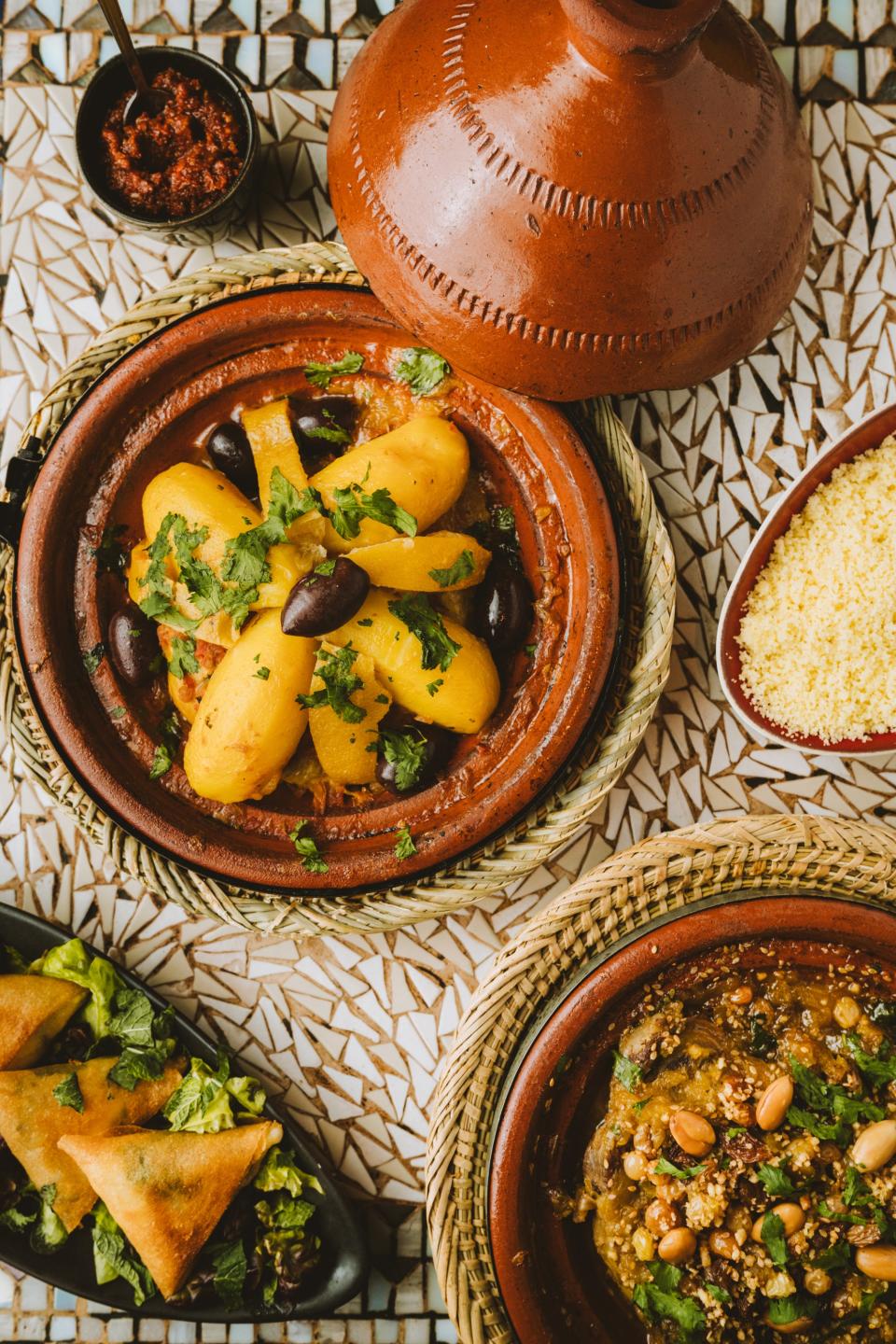 Tagines galore, brimming with stewed chicken and lamb, plus goat cheese keftas and couscous at Le Tagine.