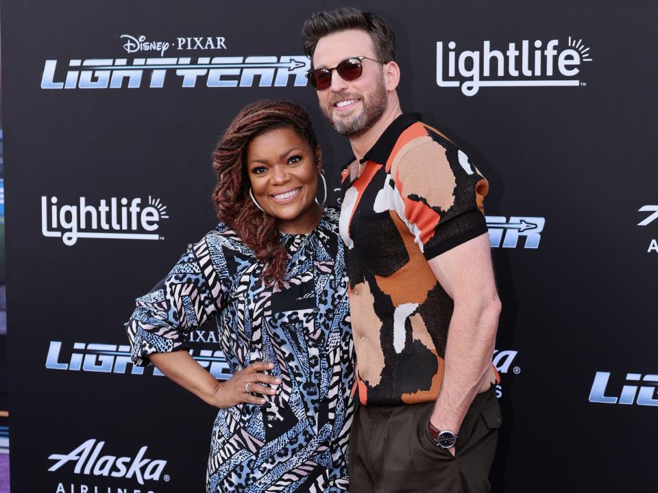 Yvette Nicole Brown and Chris Evans attend Disney And Pixar's "Lightyear" premiere at El Capitan Theatre on June 08, 2022 in Los Angeles, California. (Photo by