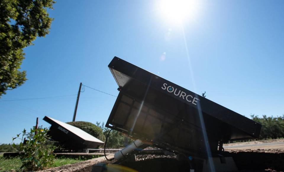 Hydropanels, which trap water vapor from the air, are being used in a pilot program to make safe drinking water at a home in Stanislaus County with high levels of nitrates in its well water. Photographed in Keyes, Calif., on Wednesday, August 3, 2022.