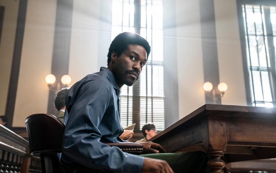 Bobby Seale (a formidable Yahya Abdul-Mateen II), national chairman of the Black Panther Party, was brought in to cause fearmongering among the white jurors.Niko Tavernise/Netflix