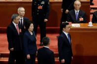 Liu He, Hu Chunhua, Sun Chunlan and Han Zheng get ready take an oath after being elected vice premiers at the seventh plenary session of the National People's Congress (NPC) at the Great Hall of the People in Beijing, China March 19, 2018. REUTERS/Jason Lee