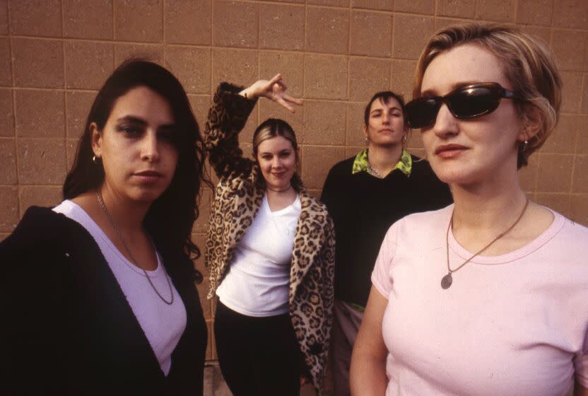 Luscious Jackson, group portrait, United States, 1995. L-R Gabby Glaser, Jill Cunniff, Kate Schellenbach, Vivian Trimble. (Photo by Martyn Goodacre/Getty Images)