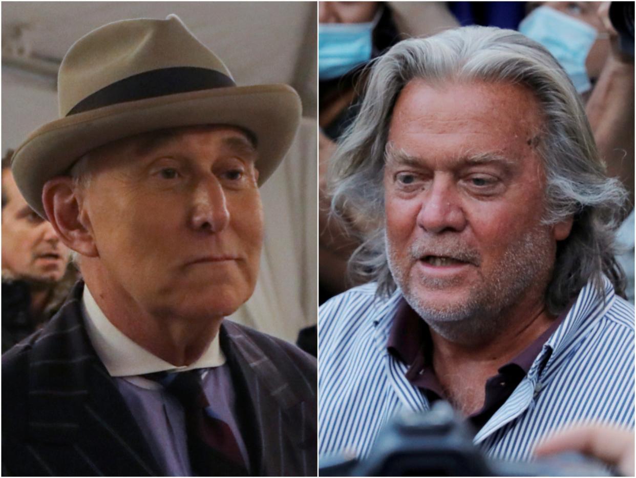 <p>Roger Stone claimed that former White House Chief Strategist and CEO of the Trump Campaign blackmailed then-President Trump to get a pardon. </p> (Reuters)
