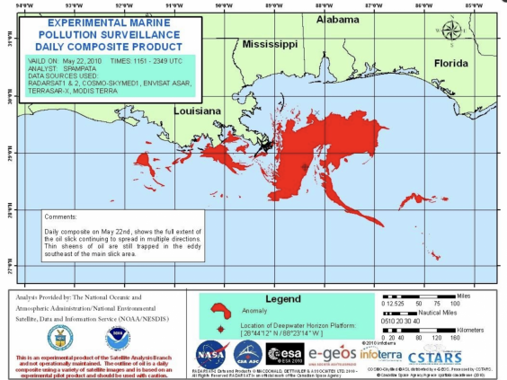 The footprint of the Deepwater Horizon oil spill from 2010 (NOAA)