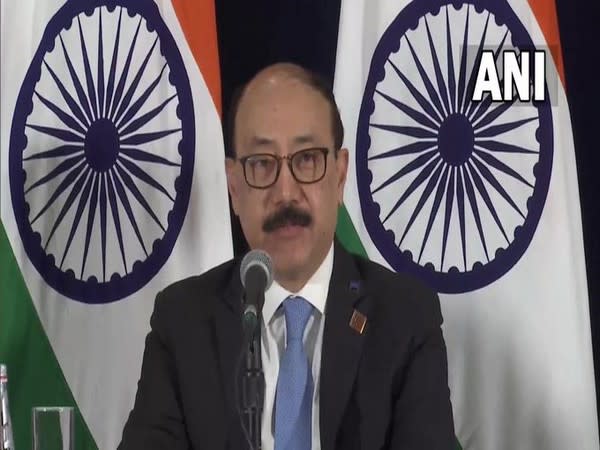 Foreign Secretary Harsh Vardhan Shringla addressing a press conference in Washington on Friday. (Photo/ANI)