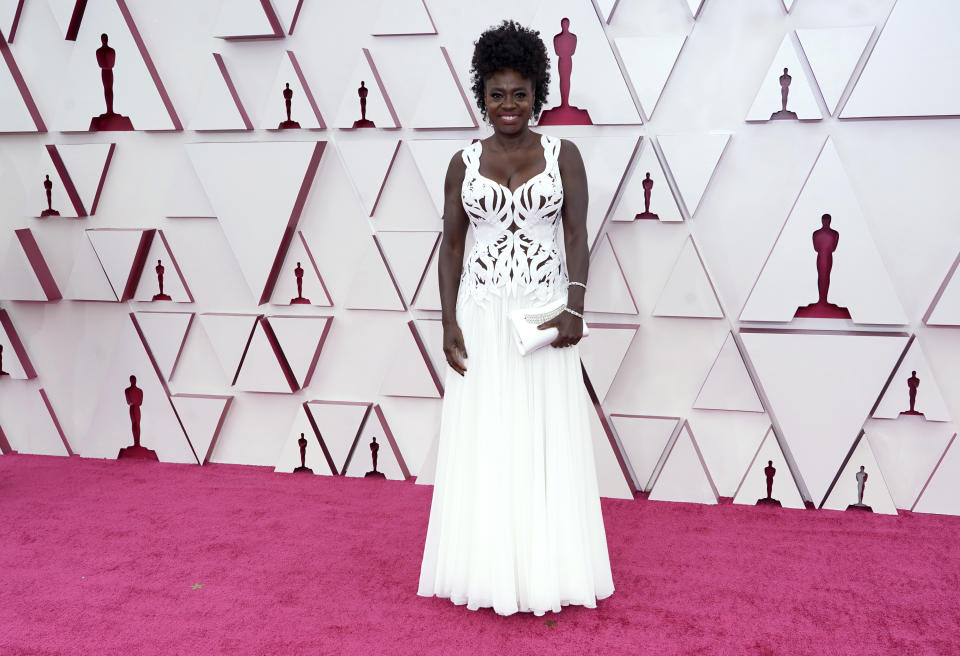 FILE - Viola Davis arrives at the Oscars on April 25, 2021, in Los Angeles. Davis turns 56 on Aug. 11. (AP Photo/Chris Pizzello, Pool, File)