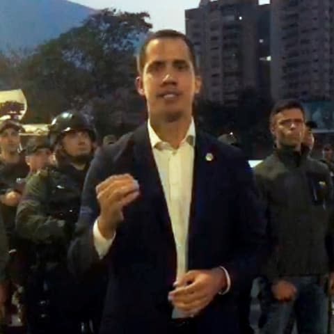 Mr Guaidó released a video on Twitter, calling on more soldiers to join him in - Credit: EPA-EFE/REX