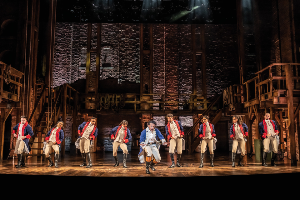 Hamilton's nnovative and fresh score is a blend of hip-hop, jazz, R&B, and Broadway by Lin-Manuel Miranda which cleverly weaves wordplay, intricate rhymes, and haunting melodies. PHOTO: Hamilton International Tour