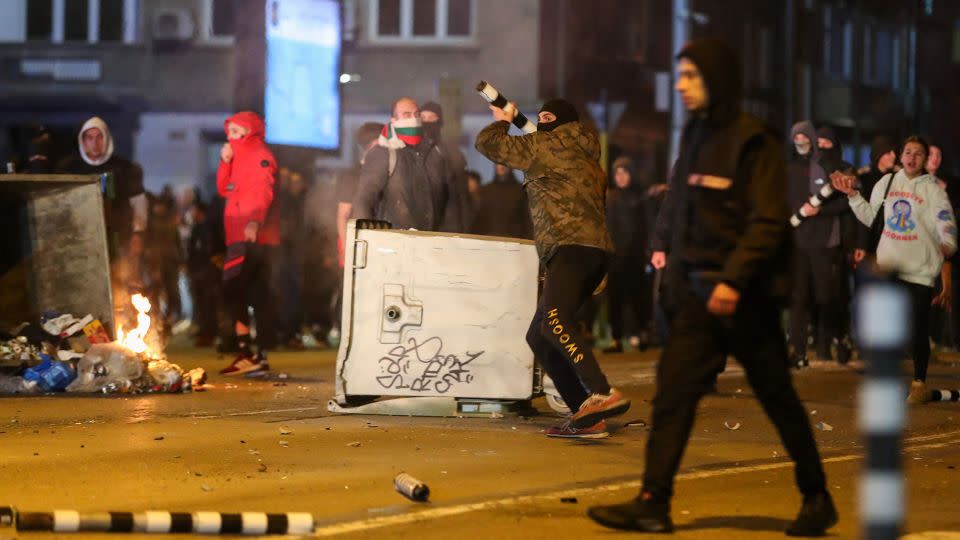 Bulgaria fans clash with police in Sofia on November 16. - Dimitar Kyosemarliev/Reuters