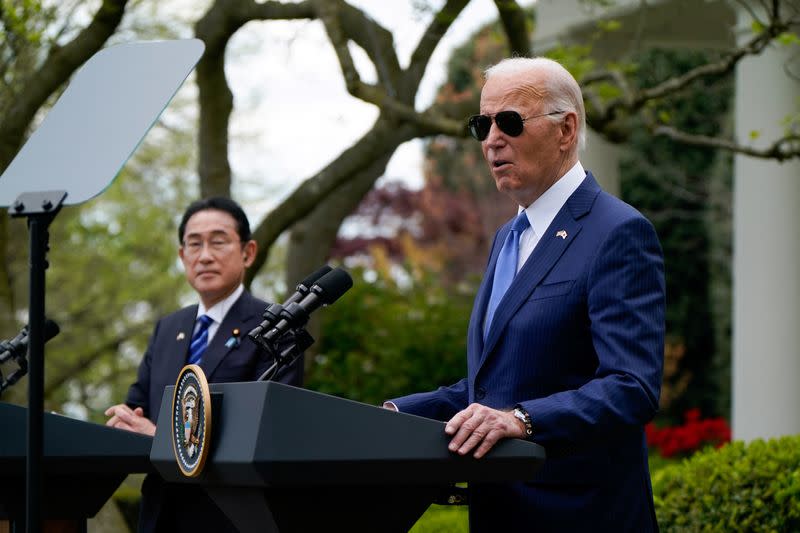 U.S. President Joe Biden and Japanese PM Fumio Kishida hold a joint press conference in the Rose Garden at the White House in Washington